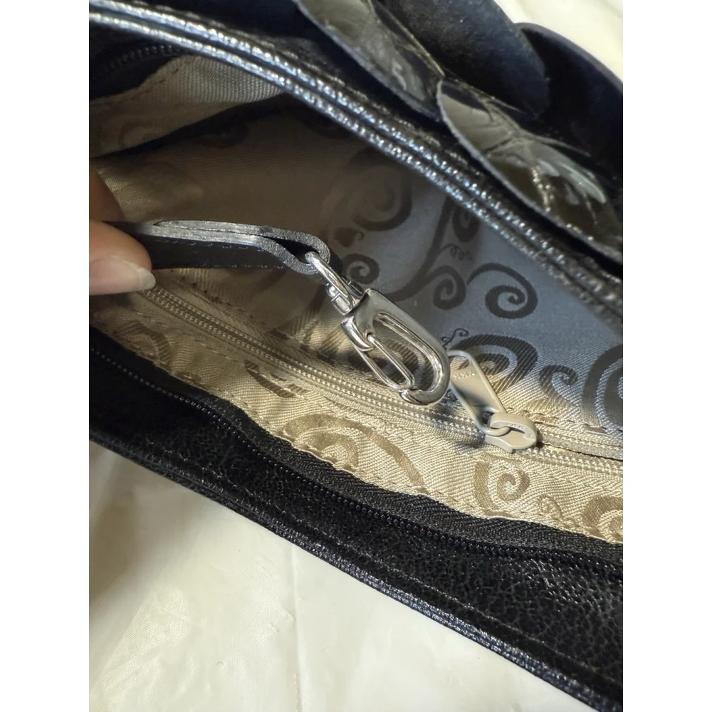Brighton Rosalie Black Leather Pochettee Handbag Flower baguette